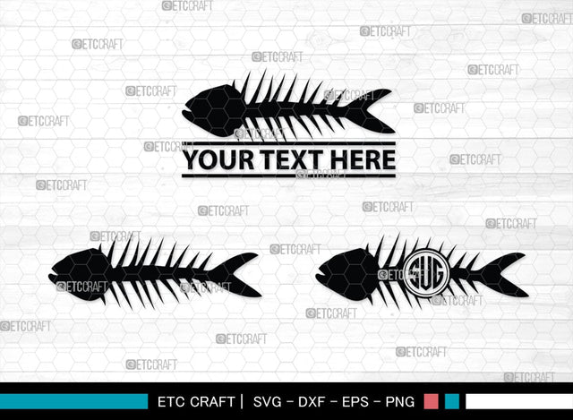Fish Bone Monogram, Fish Bone Silhouette, Fish Bone SVG, Fish Skeleton Svg, Fish Skull Svg, Bone Fish Svg, SB00264 SVG ETC Craft 