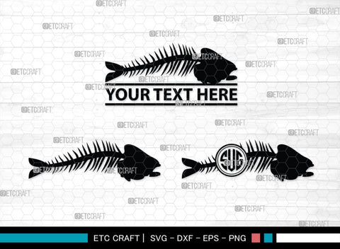 Fish Bone Monogram, Fish Bone Silhouette, Fish Bone SVG, Fish Skeleton Svg, Fish Skull Svg, Bone Fish Svg, SB00264 SVG ETC Craft 