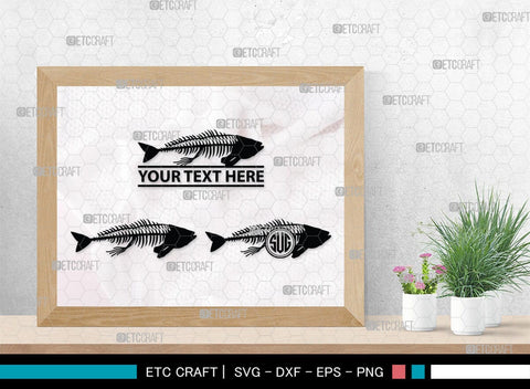Fish Bone Monogram, Fish Bone Silhouette, Fish Bone SVG, Fish Skeleton Svg, Fish Skull Svg, Bone Fish Svg, SB00264 SVG ETC Craft 
