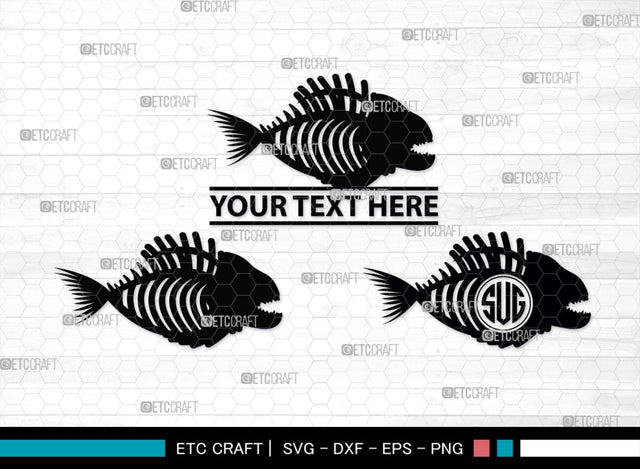 Fish Bone Monogram, Fish Bone Silhouette, Fish Bone SVG, Fish Skeleton Svg, Fish Skull Svg, Bone Fish Svg, SB00264 SVG ETC Craft 