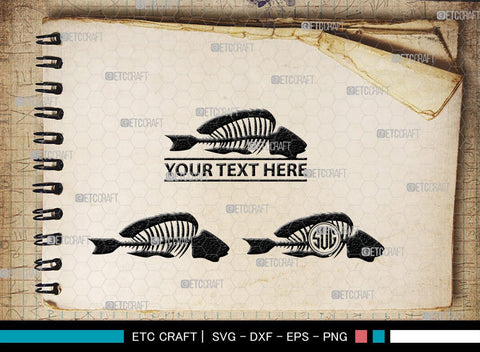 Fish Bone Monogram, Fish Bone Silhouette, Fish Bone SVG, Fish Skeleton Svg, Fish Skull Svg, Bone Fish Svg, SB00264 SVG ETC Craft 