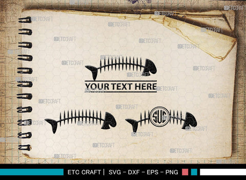 Fish Bone Monogram, Fish Bone Silhouette, Fish Bone SVG, Fish Skeleton Svg, Fish Skull Svg, Bone Fish Svg, SB00264 SVG ETC Craft 