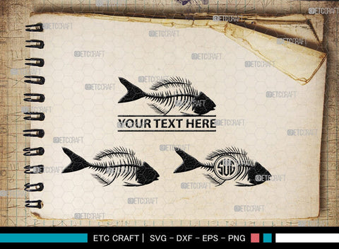 Fish Bone Monogram, Fish Bone Silhouette, Fish Bone SVG, Fish Skeleton Svg, Fish Skull Svg, Bone Fish Svg, SB00264 SVG ETC Craft 