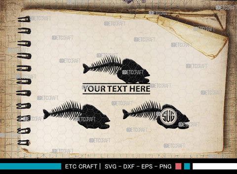 Fish Bone Monogram, Fish Bone Silhouette, Fish Bone SVG, Fish Skeleton Svg, Fish Skull Svg, Bone Fish Svg, SB00264 SVG ETC Craft 