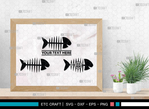 Fish Bone Monogram, Fish Bone Silhouette, Fish Bone SVG, Fish Skeleton Svg, Fish Skull Svg, Bone Fish Svg, SB00264 SVG ETC Craft 