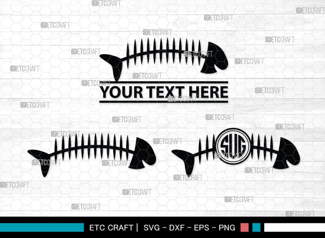 Fish Bone Monogram, Fish Bone Silhouette, Fish Bone SVG, Fish Skeleton Svg, Fish Skull Svg, Bone Fish Svg, SB00264 SVG ETC Craft 