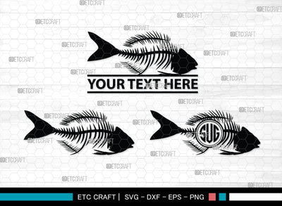 Fish Bone Monogram, Fish Bone Silhouette, Fish Bone SVG, Fish Skeleton Svg, Fish Skull Svg, Bone Fish Svg, SB00264 SVG ETC Craft 