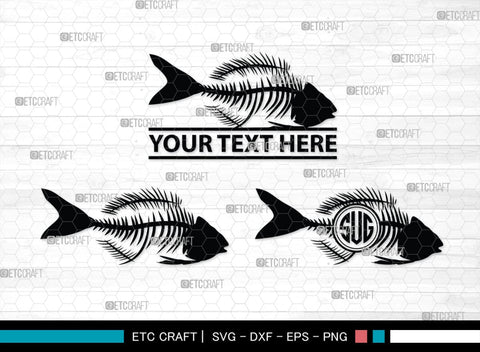 Fish Bone Monogram, Fish Bone Silhouette, Fish Bone SVG, Fish Skeleton Svg, Fish Skull Svg, Bone Fish Svg, SB00264 SVG ETC Craft 