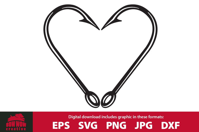 Fish Hook Heart - Fishing Cutting File and Clipart SVG Bow Wow Creative 