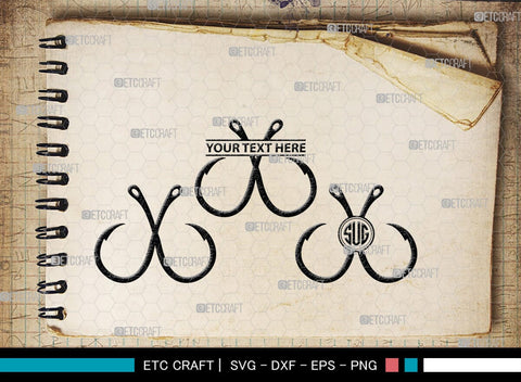 Fish Hook Monogram, Fish Hook Silhouette, Fish Hook SVG, Fishing Hook Svg, Crossed Fishing Hooks Svg, Circle Monogram Svg, Hook Svg, SB00473 SVG ETC Craft 