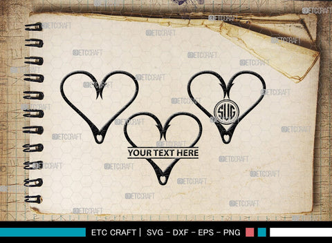 Fish Hook Monogram, Fish Hook Silhouette, Fish Hook SVG, Fishing Hook Svg, Crossed Fishing Hooks Svg, Circle Monogram Svg, Hook Svg, SB00473 SVG ETC Craft 