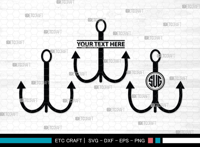 Fish Hook Monogram, Fish Hook Silhouette, Fish Hook SVG, Fishing Hook Svg, Crossed Fishing Hooks Svg, Circle Monogram Svg, Hook Svg, SB00473 SVG ETC Craft 