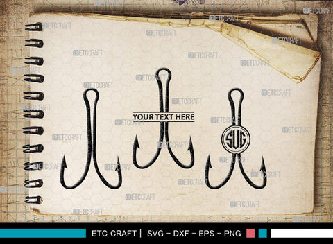 Fish Hook Monogram, Fish Hook Silhouette, Fish Hook SVG, Fishing Hook Svg, Crossed Fishing Hooks Svg, Circle Monogram Svg, Hook Svg, SB00473 SVG ETC Craft 