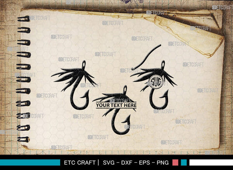 Fish Hook Monogram, Fish Hook Silhouette, Fish Hook SVG, Fishing Hook Svg, Crossed Fishing Hooks Svg, Circle Monogram Svg, Hook Svg, SB00473 SVG ETC Craft 
