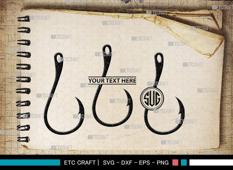 Fish Hook Monogram, Fish Hook Silhouette, Fish Hook SVG, Fishing Hook Svg, Crossed Fishing Hooks Svg, Circle Monogram Svg, Hook Svg, SB00473 SVG ETC Craft 