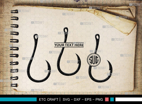 Fish Hook Monogram, Fish Hook Silhouette, Fish Hook SVG, Fishing Hook Svg, Crossed Fishing Hooks Svg, Circle Monogram Svg, Hook Svg, SB00473 SVG ETC Craft 
