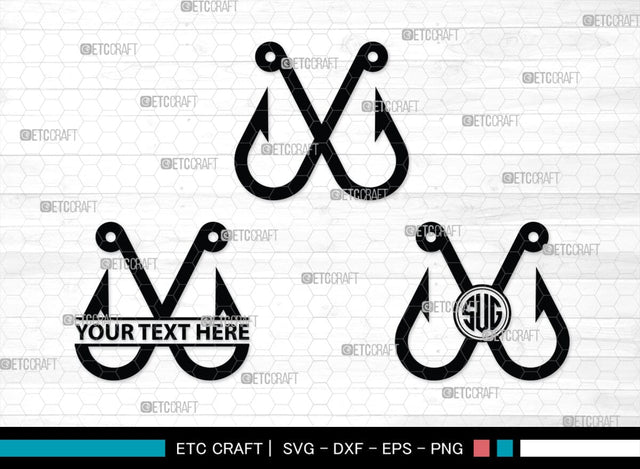 Fish Hook Monogram, Fish Hook Silhouette, Fish Hook SVG, Fishing Hook Svg, Crossed Fishing Hooks Svg, Circle Monogram Svg, Hook Svg, SB00473 SVG ETC Craft 