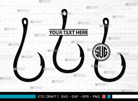 Fish Hook Monogram, Fish Hook Silhouette, Fish Hook SVG, Fishing Hook Svg, Crossed Fishing Hooks Svg, Circle Monogram Svg, Hook Svg, SB00473 SVG ETC Craft 