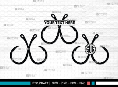 Fish Hook Monogram, Fish Hook Silhouette, Fish Hook SVG, Fishing Hook Svg, Crossed Fishing Hooks Svg, Circle Monogram Svg, Hook Svg, SB00473 SVG ETC Craft 