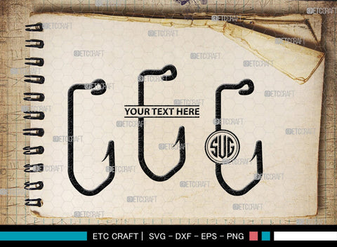 Fish Hook Monogram, Fish Hook Silhouette, Fish Hook SVG, Fishing Hook Svg, Crossed Fishing Hooks Svg, Circle Monogram Svg, Hook Svg, SB00473 SVG ETC Craft 