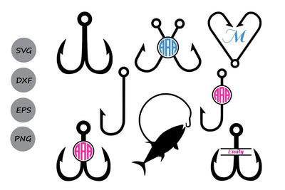 Fish Hook Monogram| Fishing SVG Cut Files SVG CosmosFineArt 