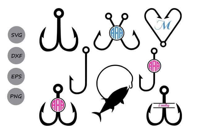 Fish Hook Monogram| Fishing SVG Cut Files SVG CosmosFineArt 