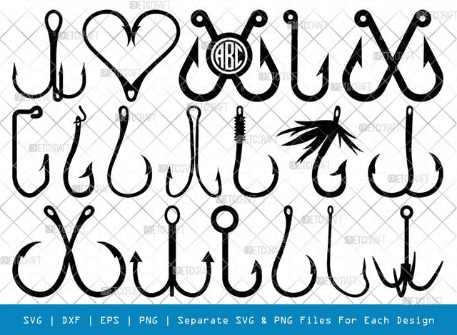 Fish Hook SVG Cut Files | Fish Hook Silhouette | Fishing Hook Svg | Crossed Fishing Hooks Svg | Circle Monogram Svg | Hook Svg | Fish Hook Bundle SVG ETC Craft 