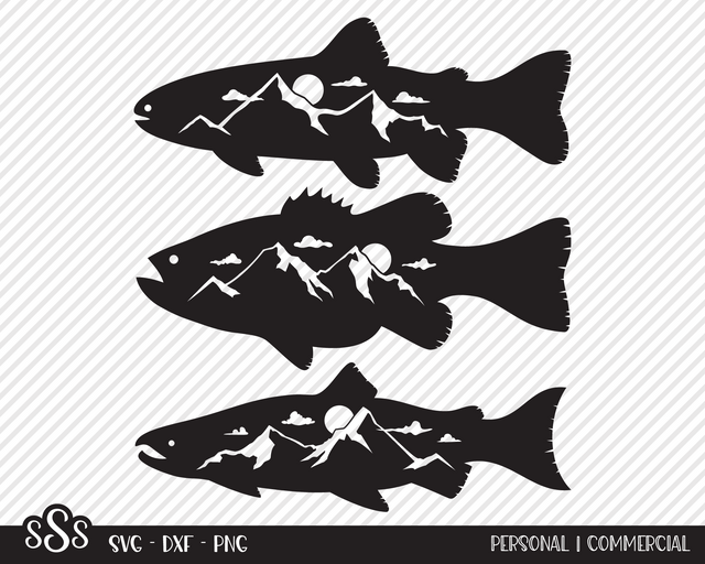 Fish Mountain Scene Bundle | Outdoor SVG SVG Texas Southern Cuts 
