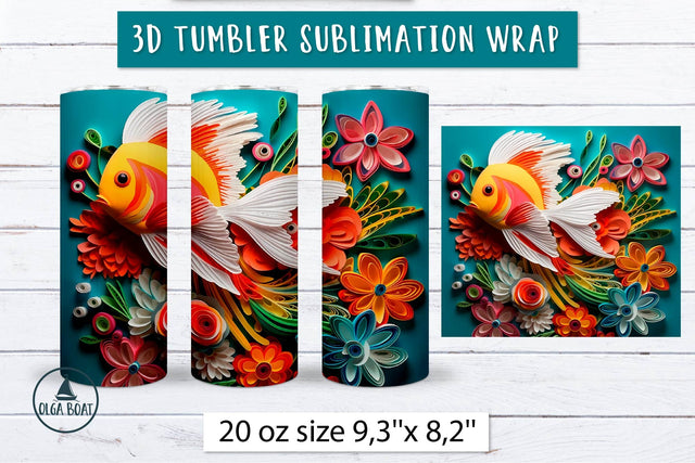 Fish quilling design | 3d Tropical tumbler wrap Sublimation Olga Boat Design 