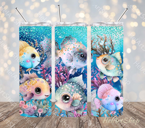 Fish SKINNY TUMBLER Png, Cute Ocean Sublimation Png Sublimation _HelArtShop_ 