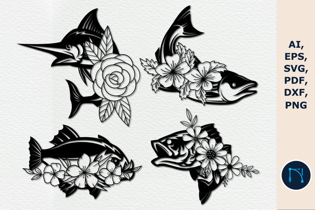 Fish with floral SVG bundle cut file SVG MD JOYNAL ABDIN 