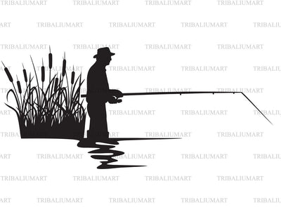 Fisherman and reeds silhouette SVG TribaliumArtSF 
