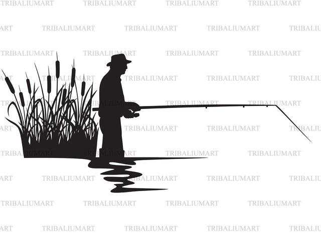 Fisherman and reeds silhouette SVG TribaliumArtSF 