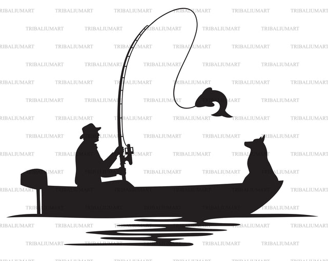 Fisherman caught a fish SVG TribaliumArtSF 