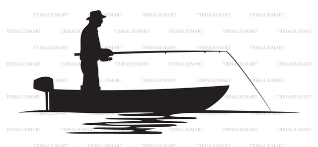Fisherman in a boat silhouette SVG TribaliumArtSF 