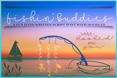 Fishin' Buddies Hand Written Script Font PLUS Doodles SVG Harbor Grace Designs 