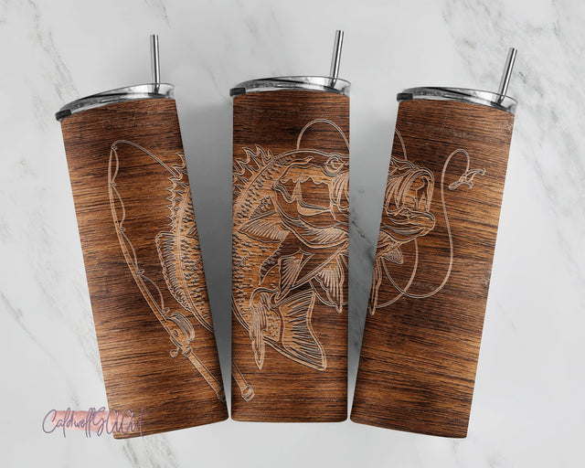 Fishing 20oz Skinny Tumbler Sublimation Designs, Wood Bass Fishing Tumbler Detign Wrap fot Straight/Tapered Tumbler - PNG Digital Download Sublimation CaldwellArt 