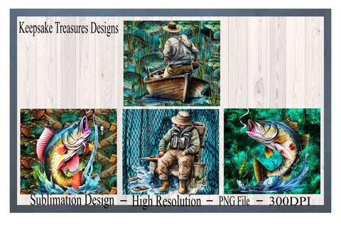 Fishing 20oz Straight Tumbler Wrap Template, Gifts for Dad, PNG for Sublimation, Digital Download, Four Different Designs Sublimation Keepsake Treasures Designs LLC. 