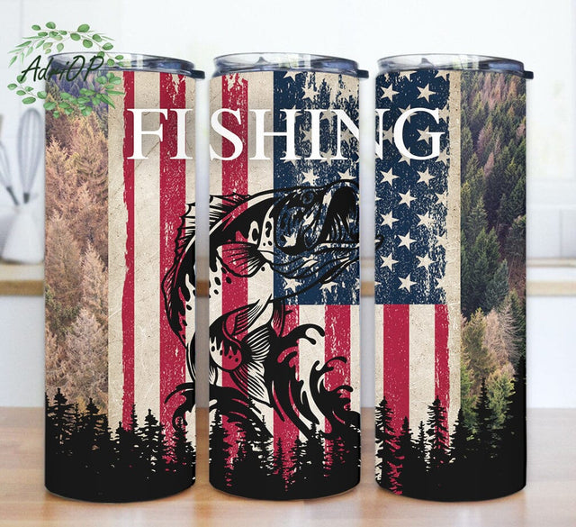 Fishing 20oz Tumbler Template, Hunting Fishing Tumbler Design, USA Flag Tunbler Wrap, Camo Fishing Sublimation Design, Instant Download Sublimation AdriOP 