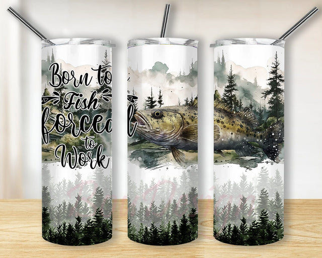 Fishing 40oz Quencher Tumbler Wrap PNG Tumbler Design Sublimation Designs Downloads - PNG design, born to fish forced to work Sublimation BouDesign 
