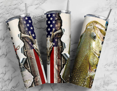 Fishing and Deer Hunting 20oz Skinny Tumbler Sublimation Designs Straight/Tapered Tumbler PNG Sublimation CaldwellArt 