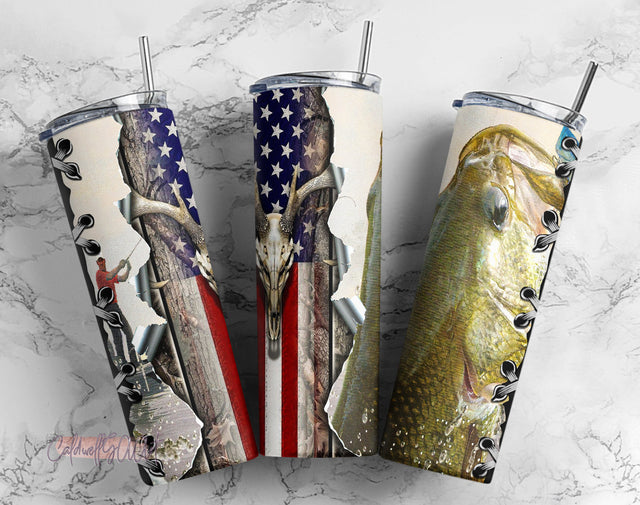 Fishing and Deer Hunting 20oz Skinny Tumbler Sublimation Designs Straight/Tapered Tumbler PNG Sublimation CaldwellArt 