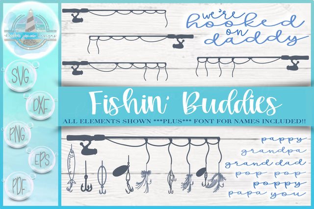 Fishing Buddies Rod Lures Bundle SVG - FONT INCLUDED! SVG Harbor Grace Designs 