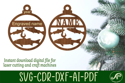 Fishing Christmas Ornament SVG laser cut SVG APInspireddesigns 