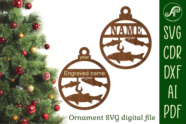 Fishing Christmas Ornament SVG laser cut SVG APInspireddesigns 