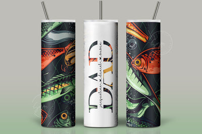 Fishing Dad Tumbler Wrap PNG, Add Kids Names, Fathers Day Tumbler, Seamless Sublimation Designs Downloads, 20 oz Skinny Tumbler Design Sublimation Syre Digital Creations 