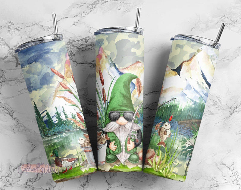 Fishing Gnome Tumbler PNG - Gift for him - 20oz Skinny Tumbler Wrap Sublimation CaldwellArt 
