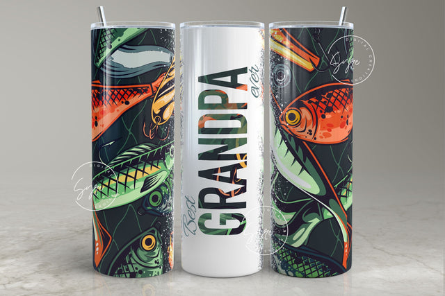 Fishing Grandpa Tumbler Wrap PNG, Best Grandpa Ever, Fathers Day Tumbler, Seamless Sublimation Designs Downloads, 20oz Skinny Tumbler Design Sublimation Syre Digital Creations 