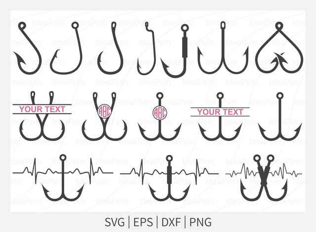 Fishing hook SVG, Fish Hook Svg, fish hook monogram svg, Fishing Heartbeat svg, Cricut Fishing, fish hook Cut File, Fish Svg File, Hook Sv SVG Dinvect 