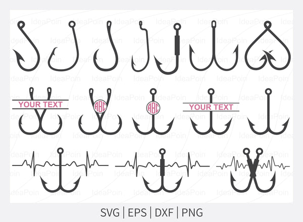 Fishing hook SVG, Fish Hook Svg, fish hook monogram svg, Fishing Heartbeat svg, Cricut Fishing, fish hook Cut File, Fish Svg File, Hook Sv